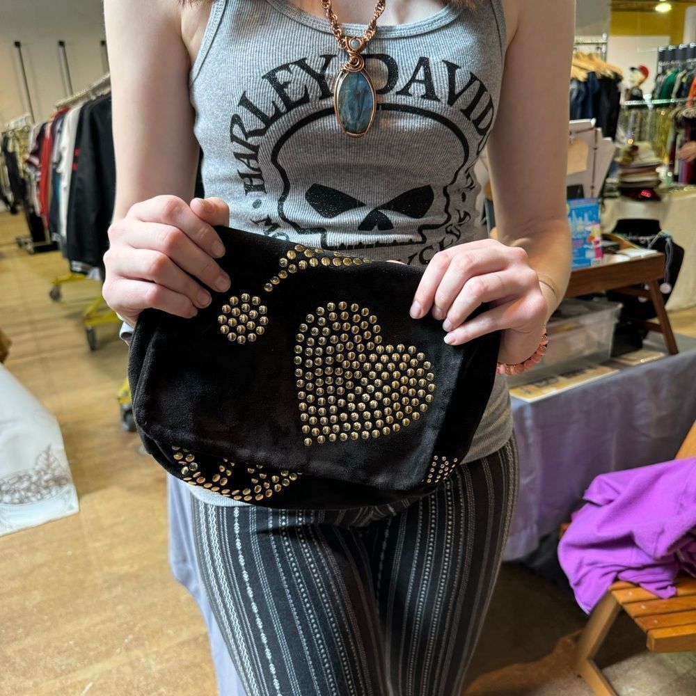 Vintage Moschino Black Suede & Gold Studded Clutch‎ Bag